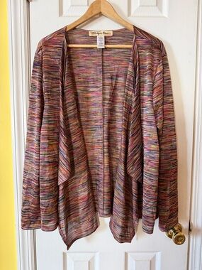 Aqua Blues Multicolor Space Dye Lurex Open Front Cardigan 3X Boho Shimmer Draped